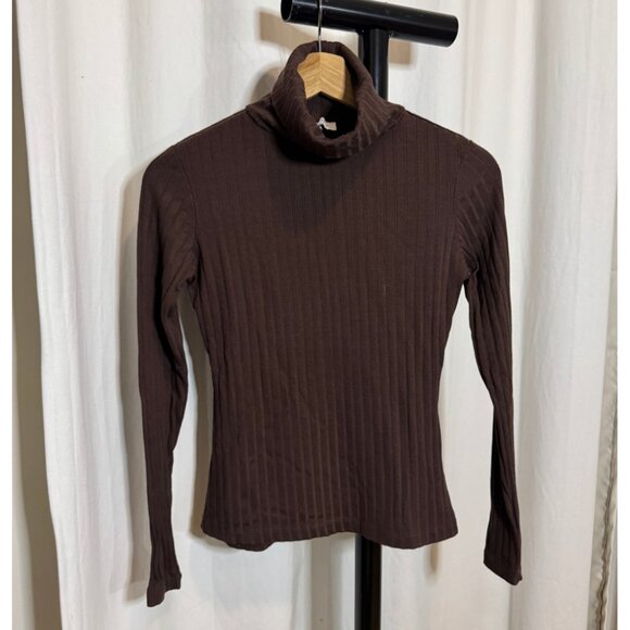 Daily Story Tops - Daily Story Chocolate Brown Long Sleeve Turtleneck - S